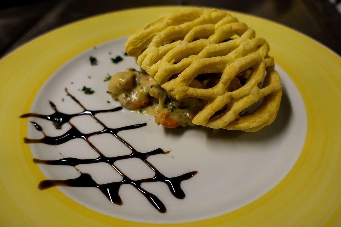 A plated pot pie with a lattice pastry top served at Concordia Station, Antarctica